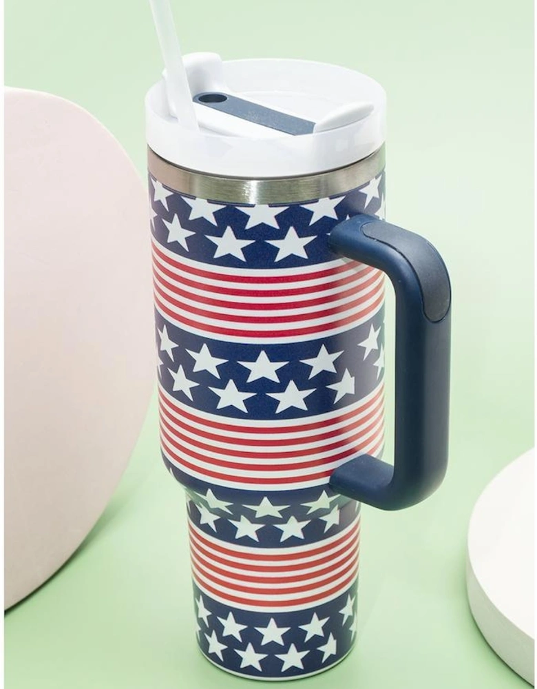 Bluing Stars and Stripes Print Handled Thermos Cup 40oz