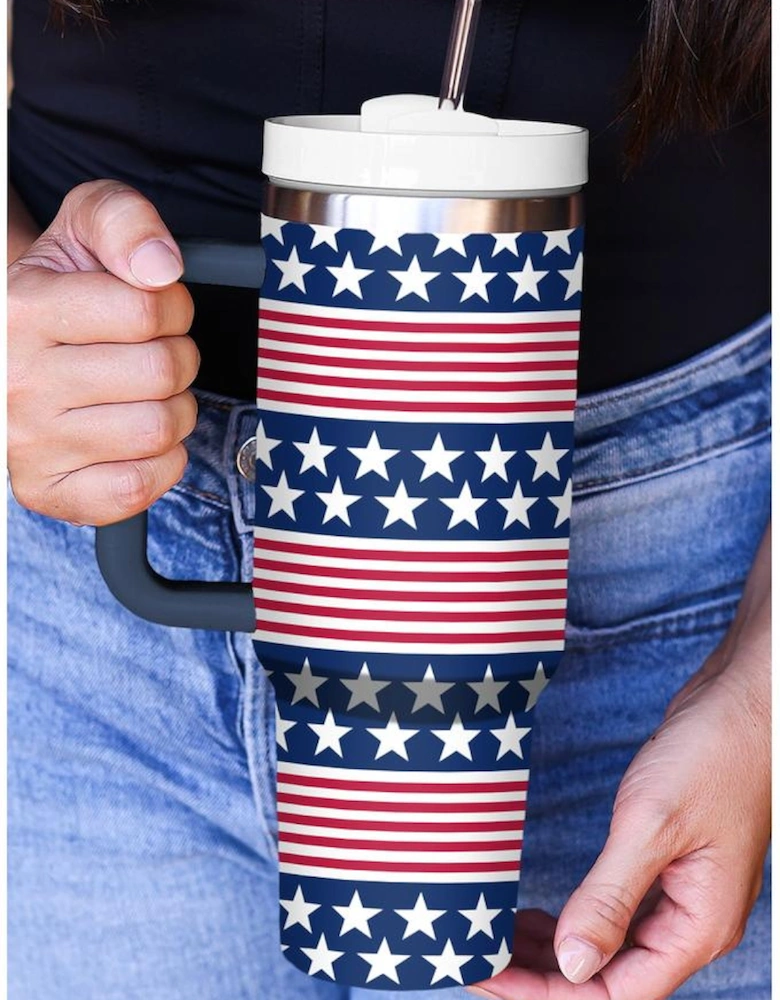 Bluing Stars and Stripes Print Handled Thermos Cup 40oz