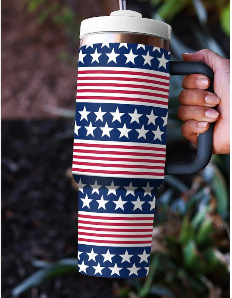 Bluing Stars and Stripes Print Handled Thermos Cup 40oz