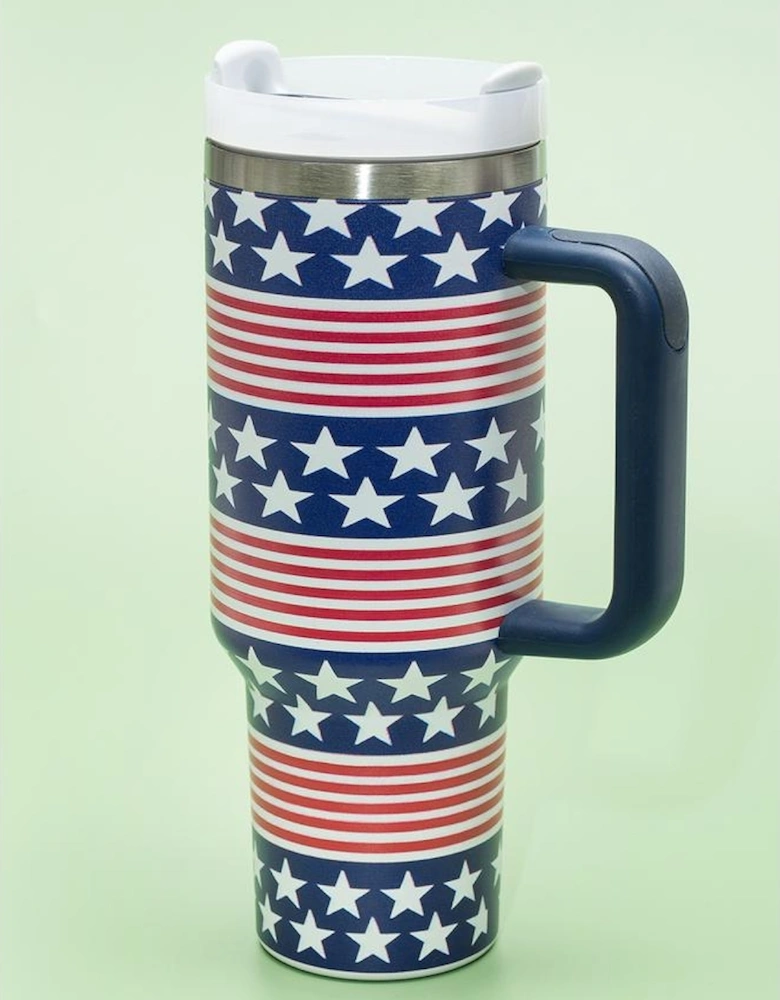 Bluing Stars and Stripes Print Handled Thermos Cup 40oz