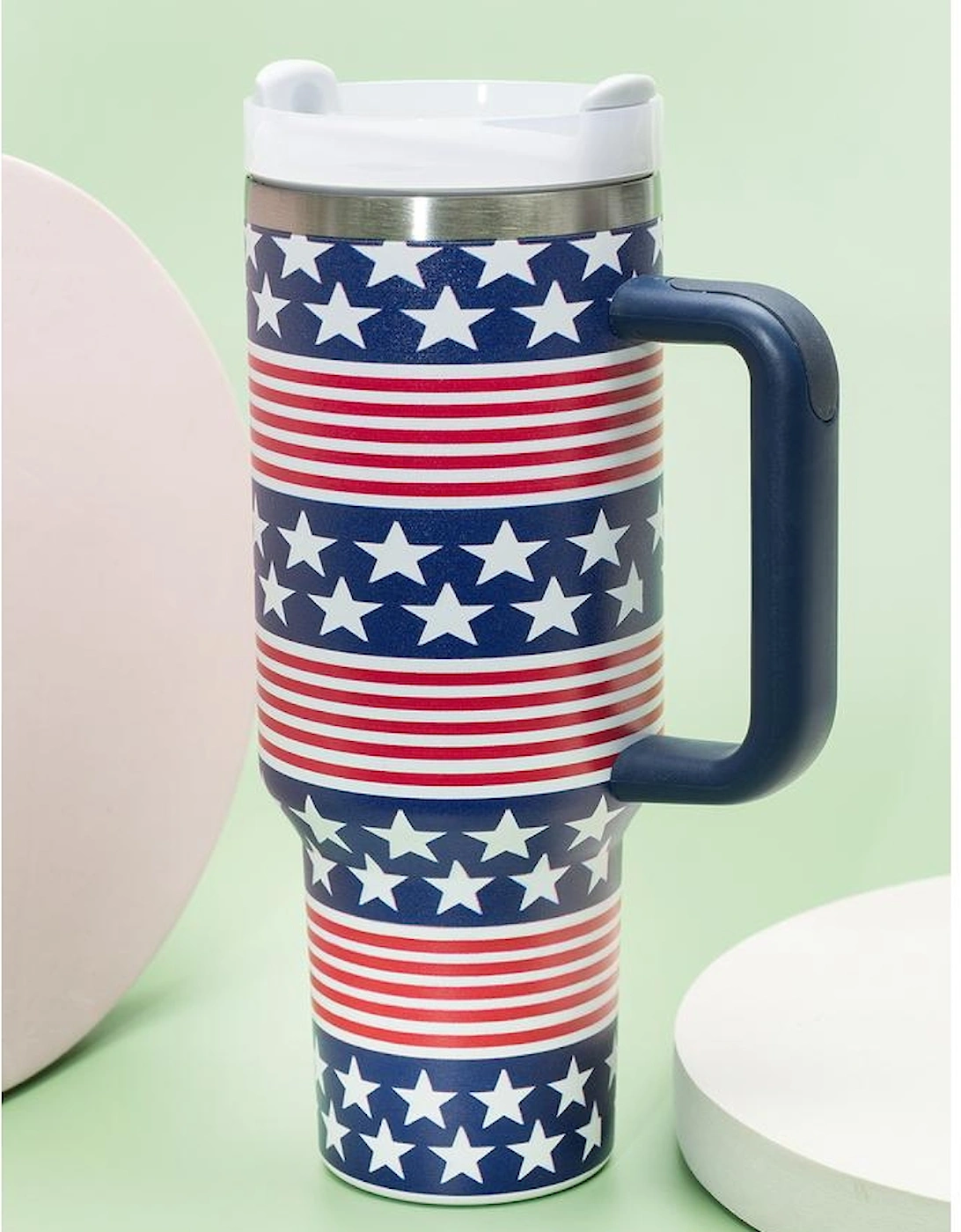 Bluing Stars and Stripes Print Handled Thermos Cup 40oz