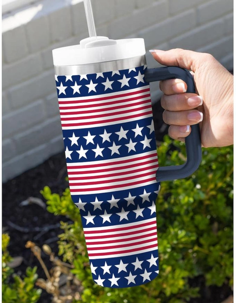 Bluing Stars and Stripes Print Handled Thermos Cup 40oz
