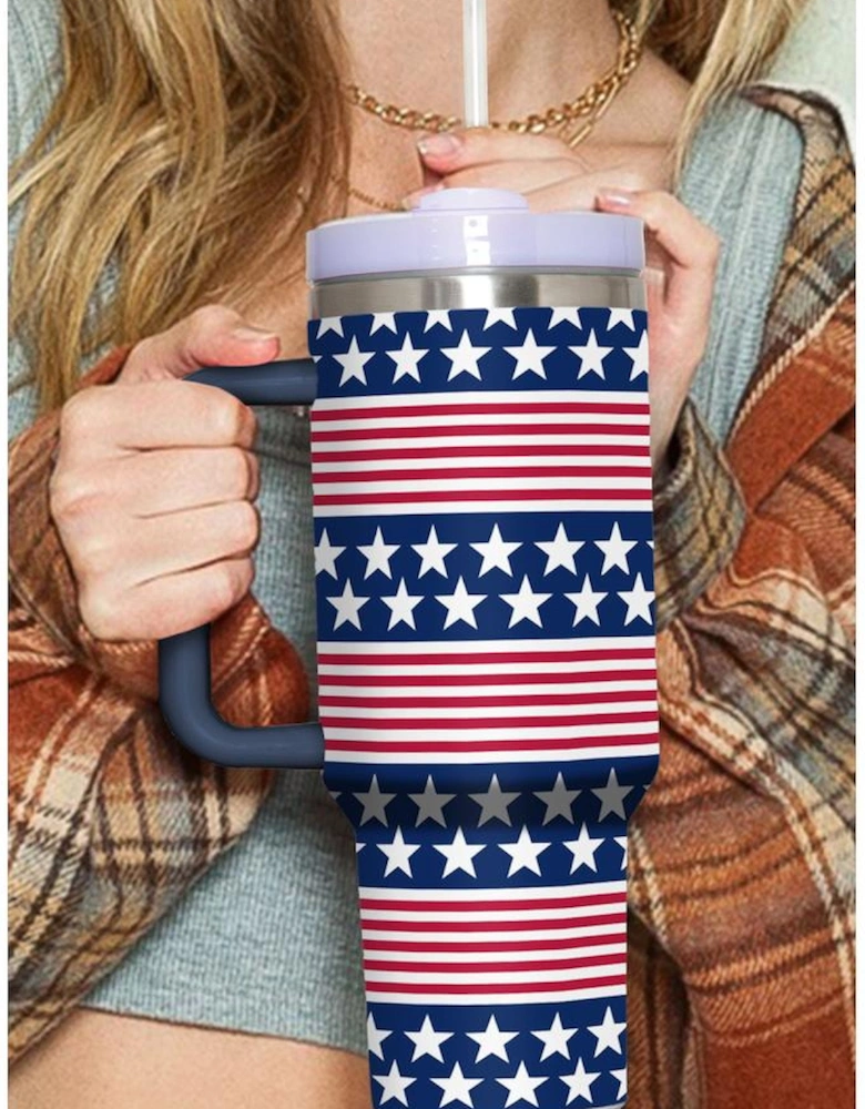 Bluing Stars and Stripes Print Handled Thermos Cup 40oz