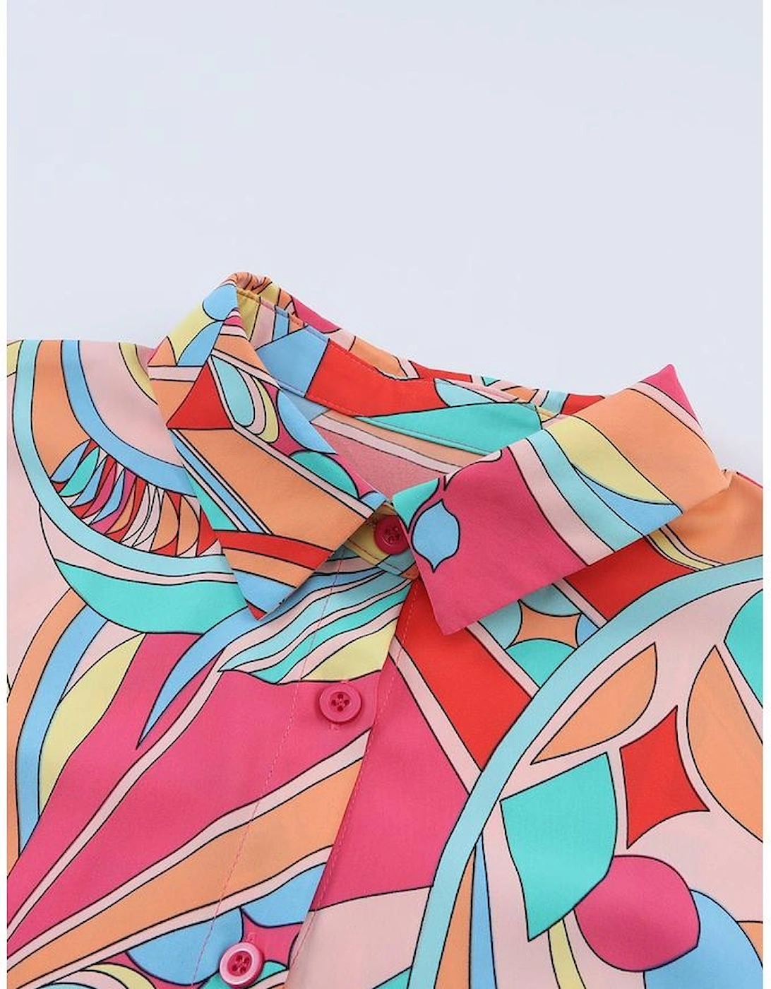 Multicolor Abstract Geometry Print Half Puff Sleeve Loose Shirt