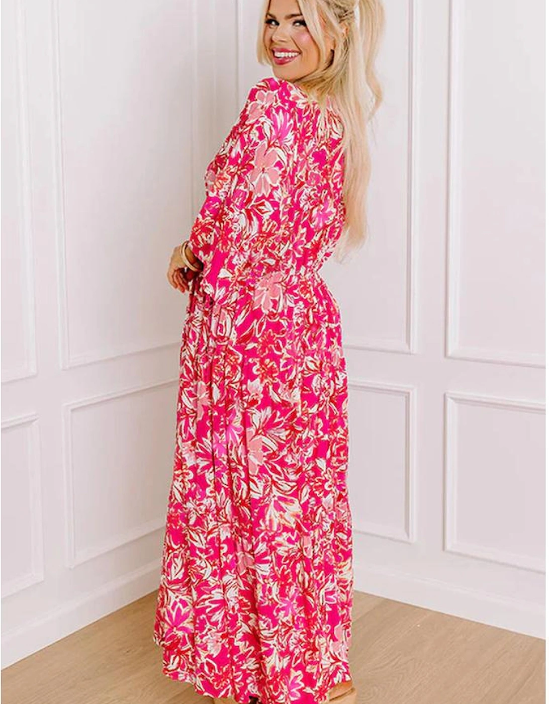 Rose Plus Size Floral V Neck Wide Sleeve Maxi Dress, 13 of 12