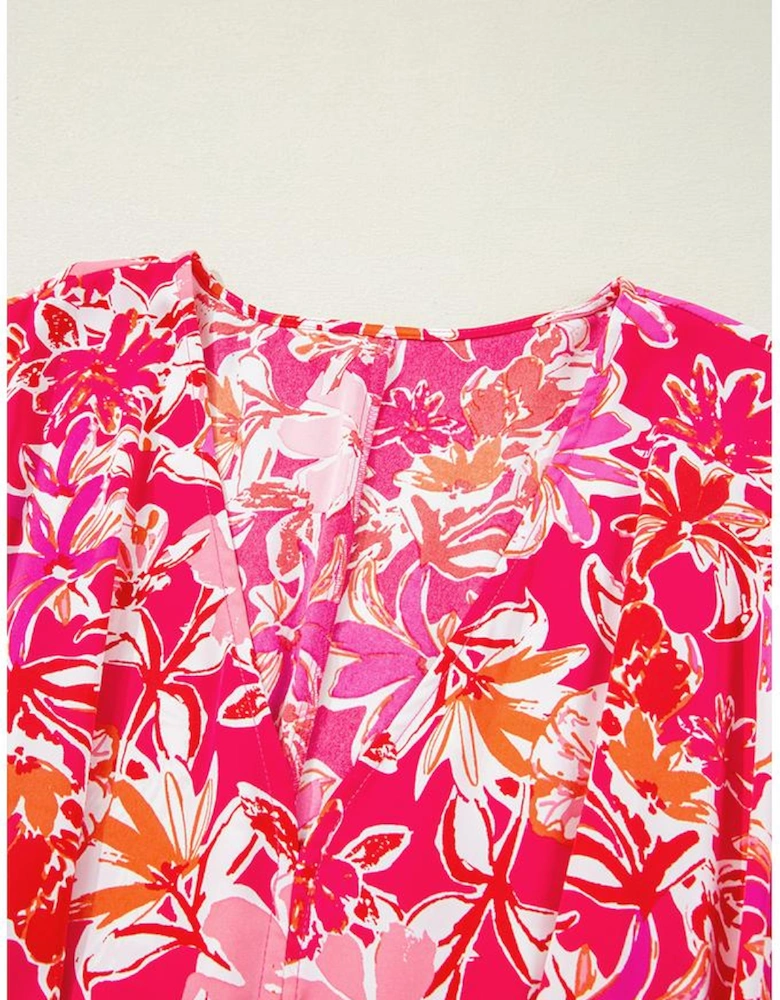 Rose Plus Size Floral V Neck Wide Sleeve Maxi Dress