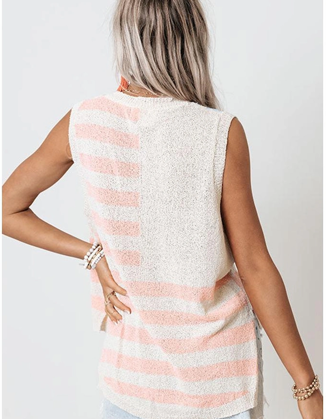 Beige USA Flag Notched Neckline Loose Sweater Vest, 13 of 12