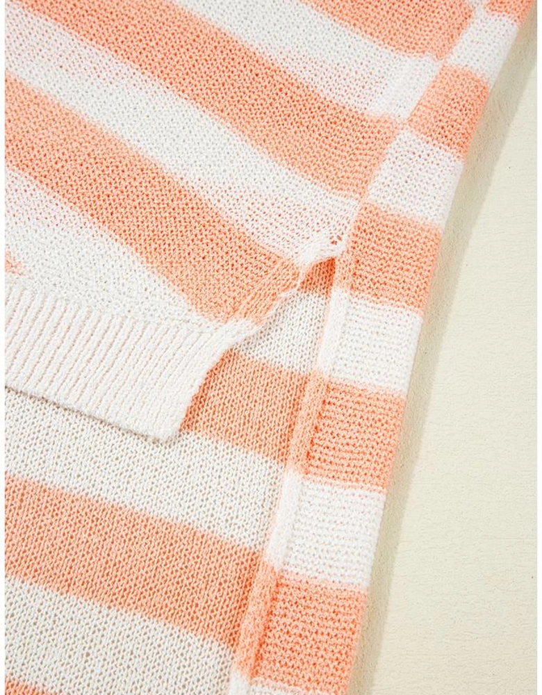 Beige USA Flag Notched Neckline Loose Sweater Vest