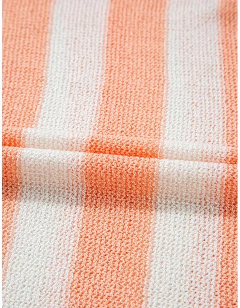 Beige USA Flag Notched Neckline Loose Sweater Vest