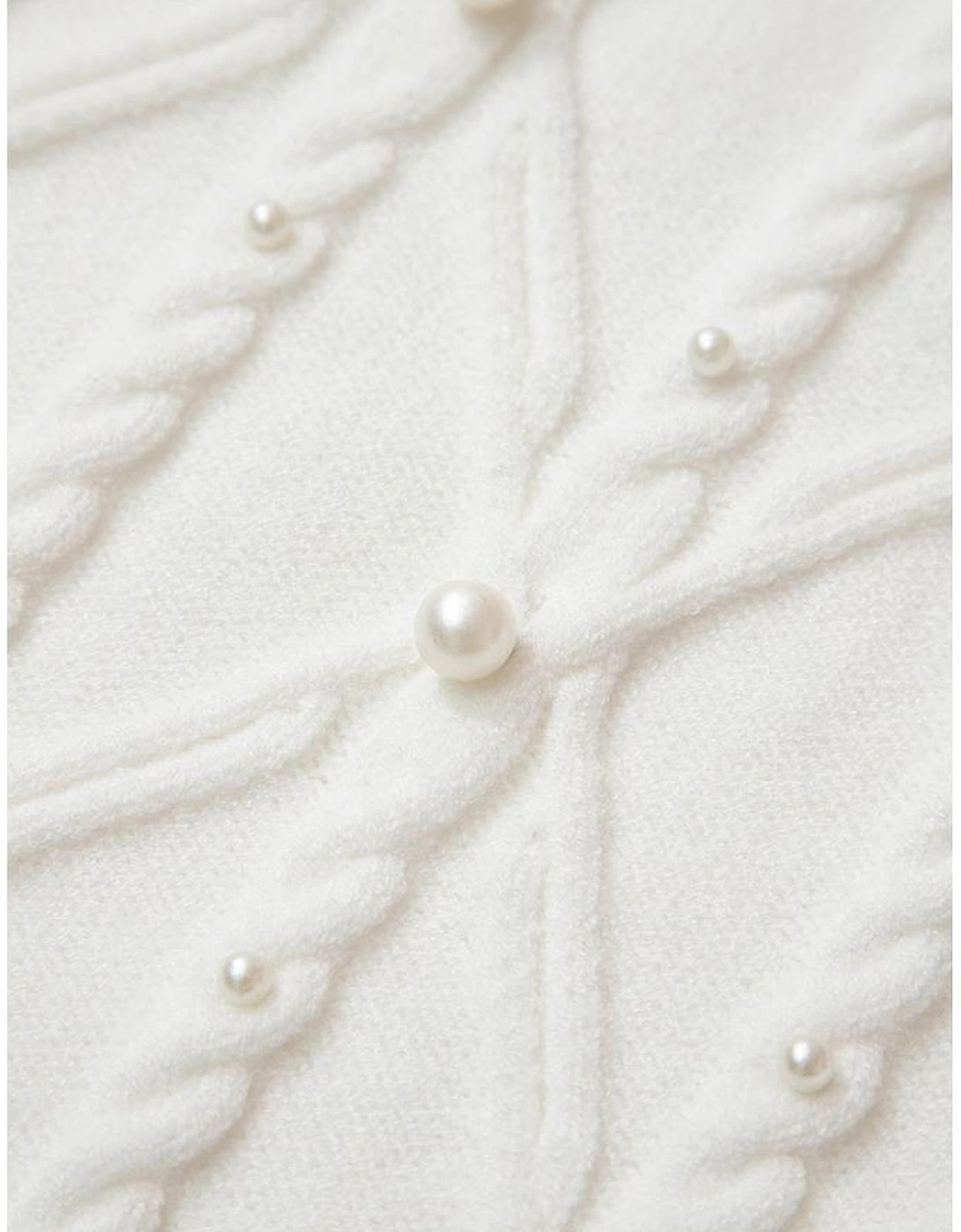 White Pearled High Neck Textured Knit Sweater Vest