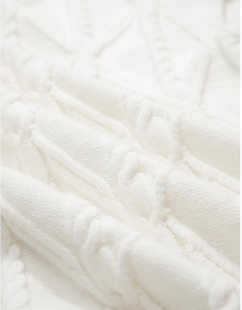 White Pearled High Neck Textured Knit Sweater Vest