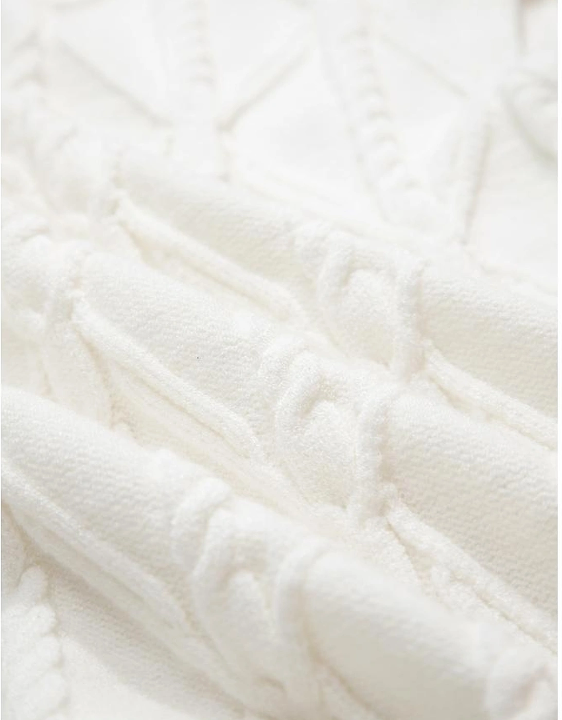 White Pearled High Neck Textured Knit Sweater Vest