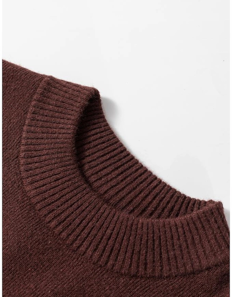 Coffee Slim Fit Mock Neck Side Slit Sweater Dress