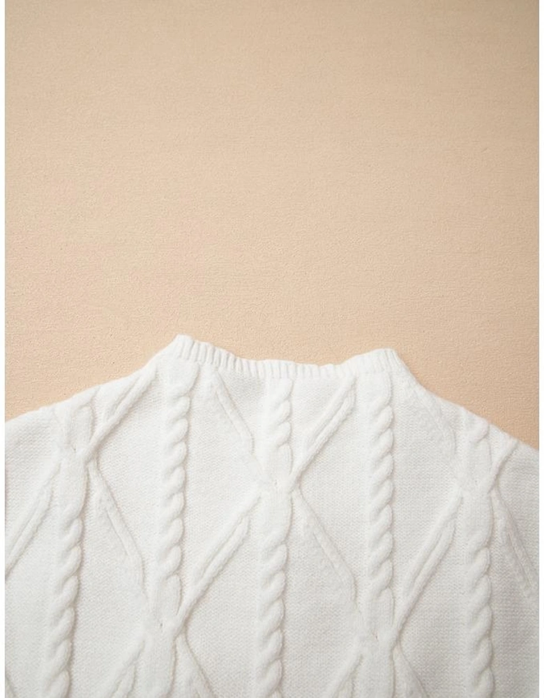 White Pearled High Neck Textured Knit Sweater Vest