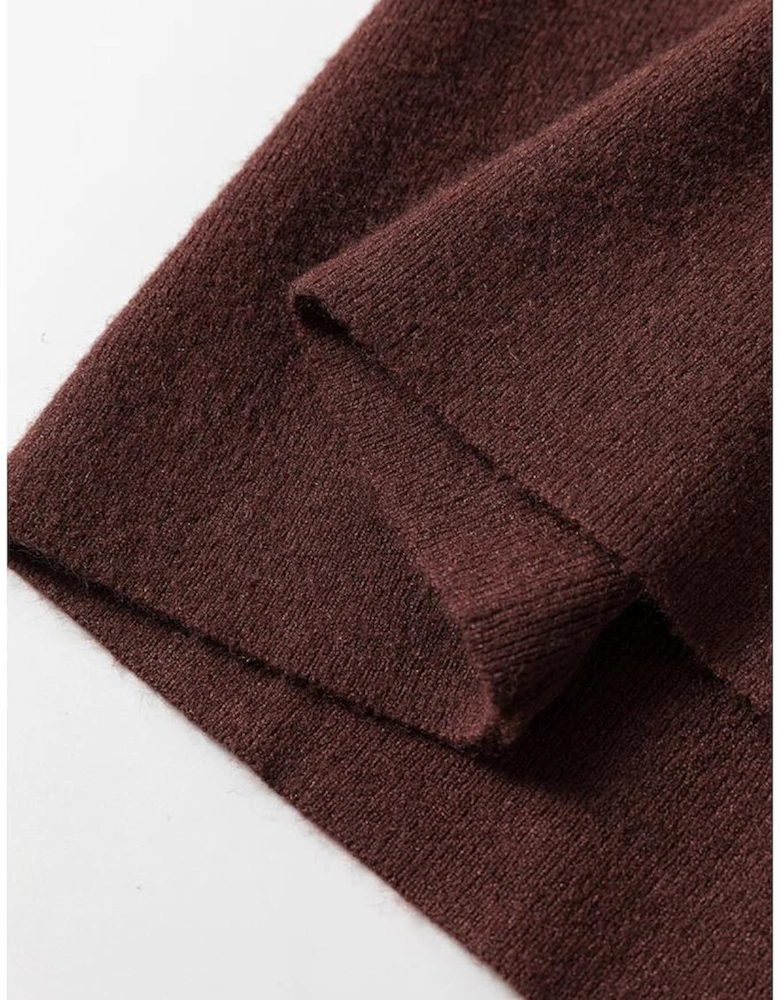 Coffee Slim Fit Mock Neck Side Slit Sweater Dress