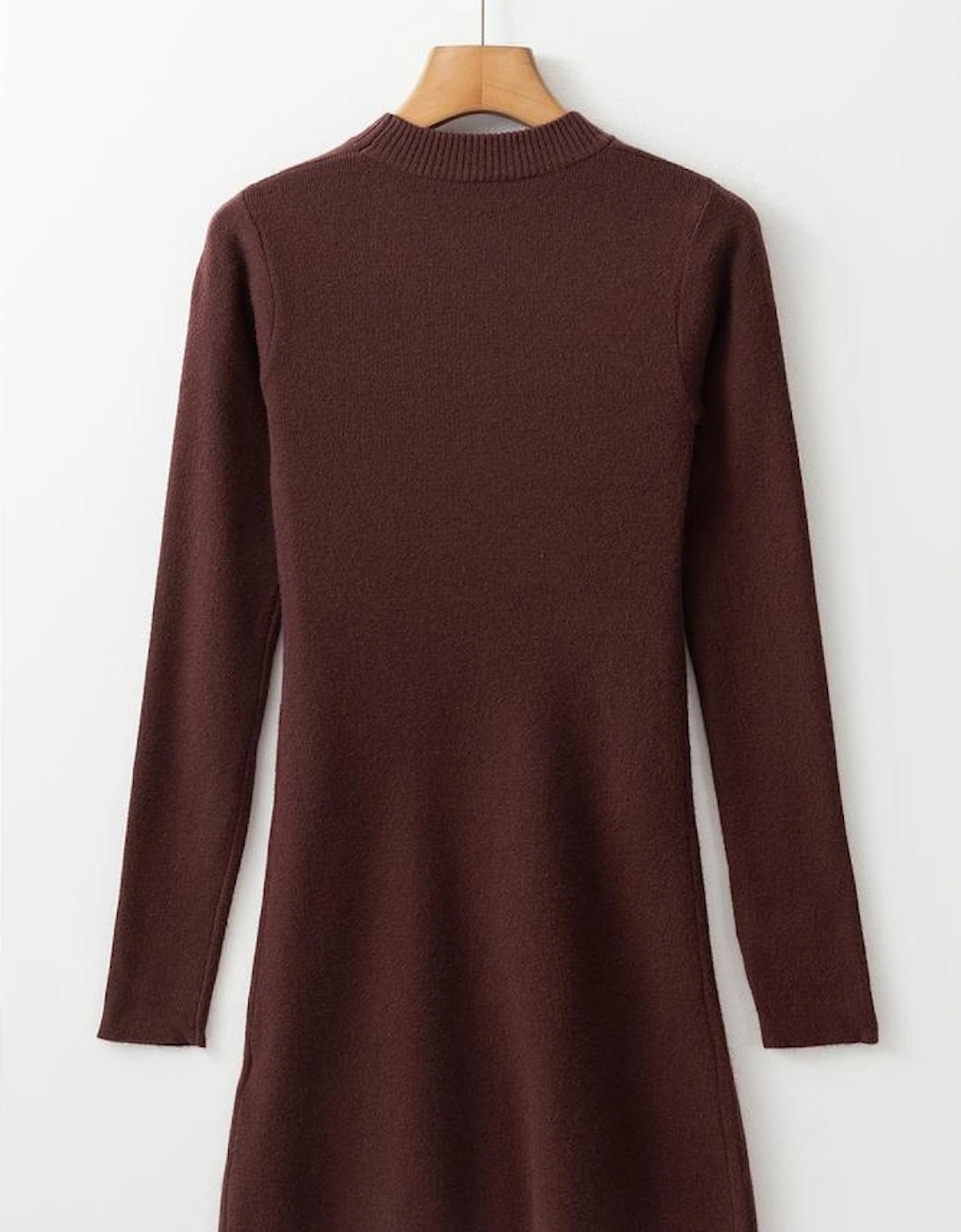 Coffee Slim Fit Mock Neck Side Slit Sweater Dress