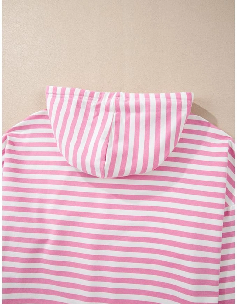 Pink Stripe Kangaroo Pocket Hoodie and Wide Leg Shorts Set