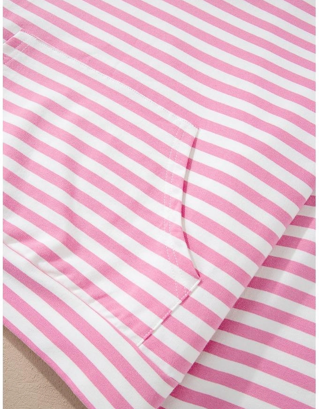 Pink Stripe Kangaroo Pocket Hoodie and Wide Leg Shorts Set