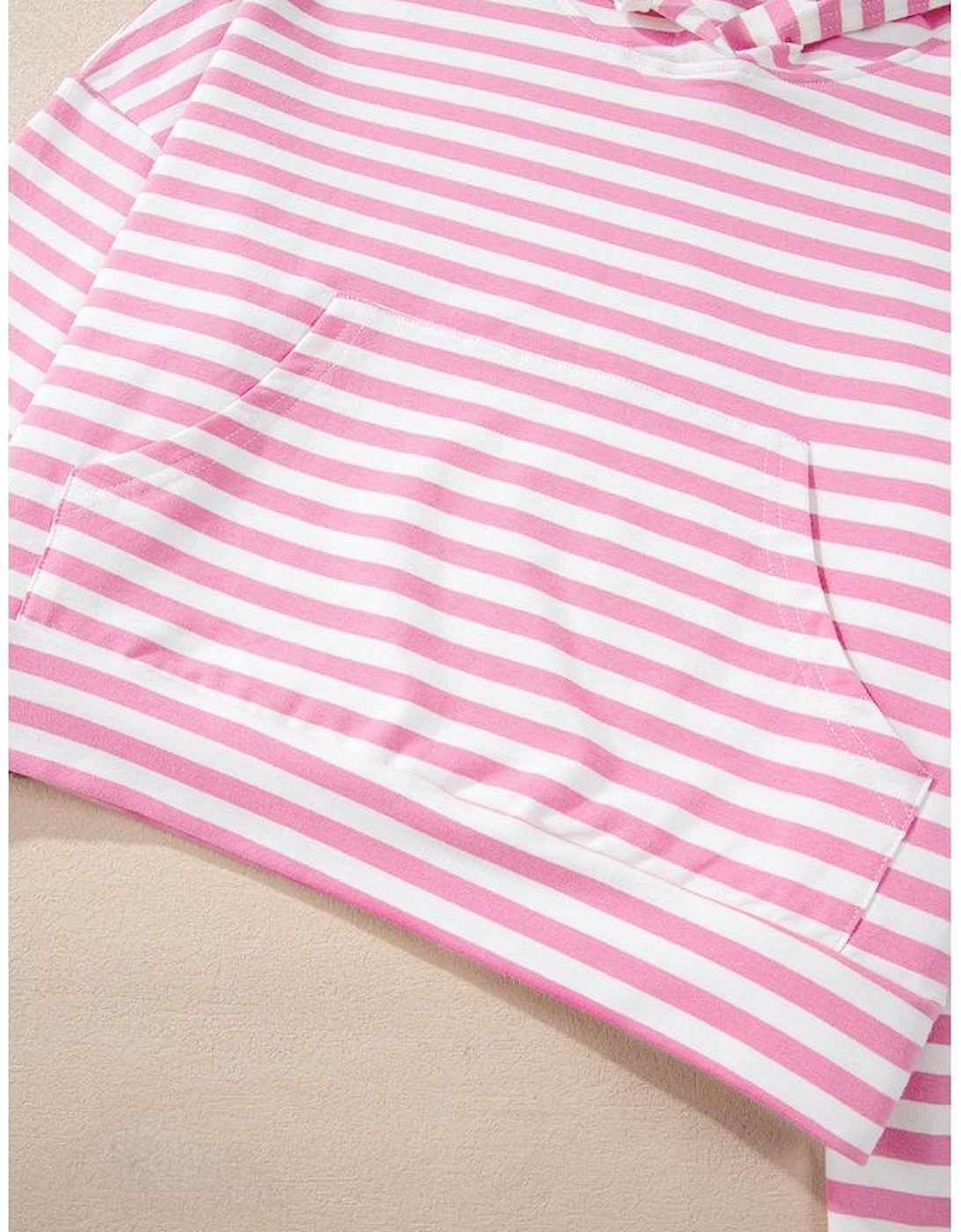 Pink Stripe Kangaroo Pocket Hoodie and Wide Leg Shorts Set