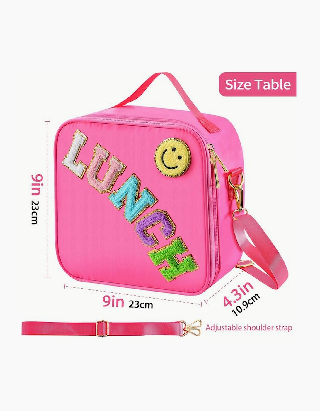 Rose Red Glitter Chenille Zipper Detachable Strap Insulated Bag