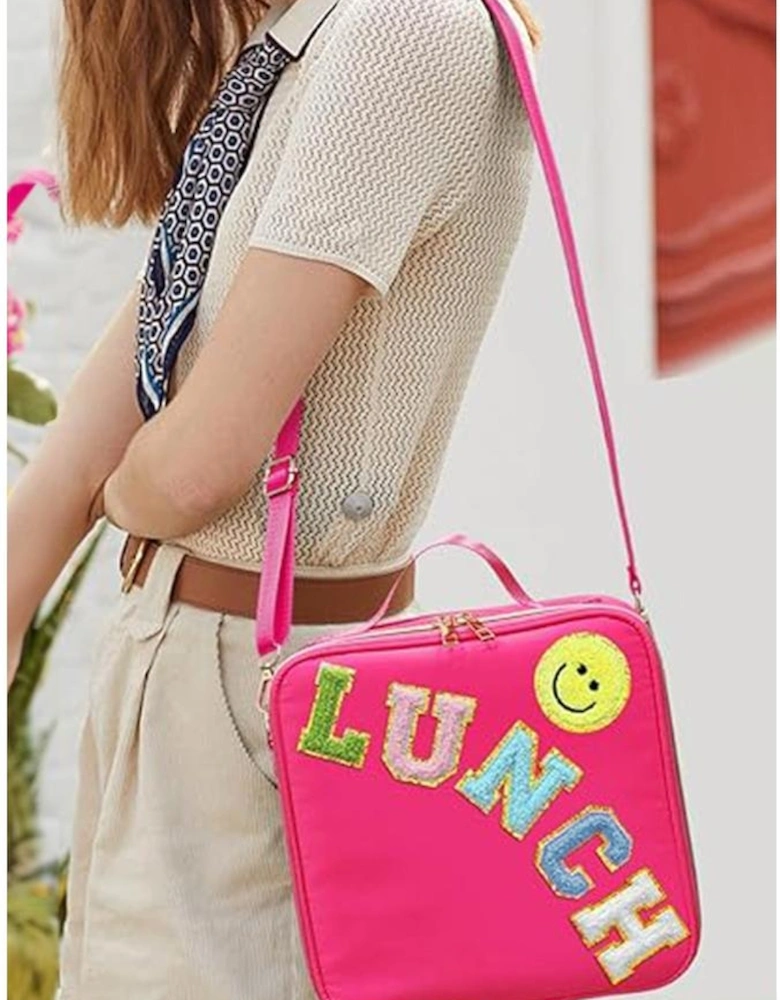 Rose Red Glitter Chenille Zipper Detachable Strap Insulated Bag