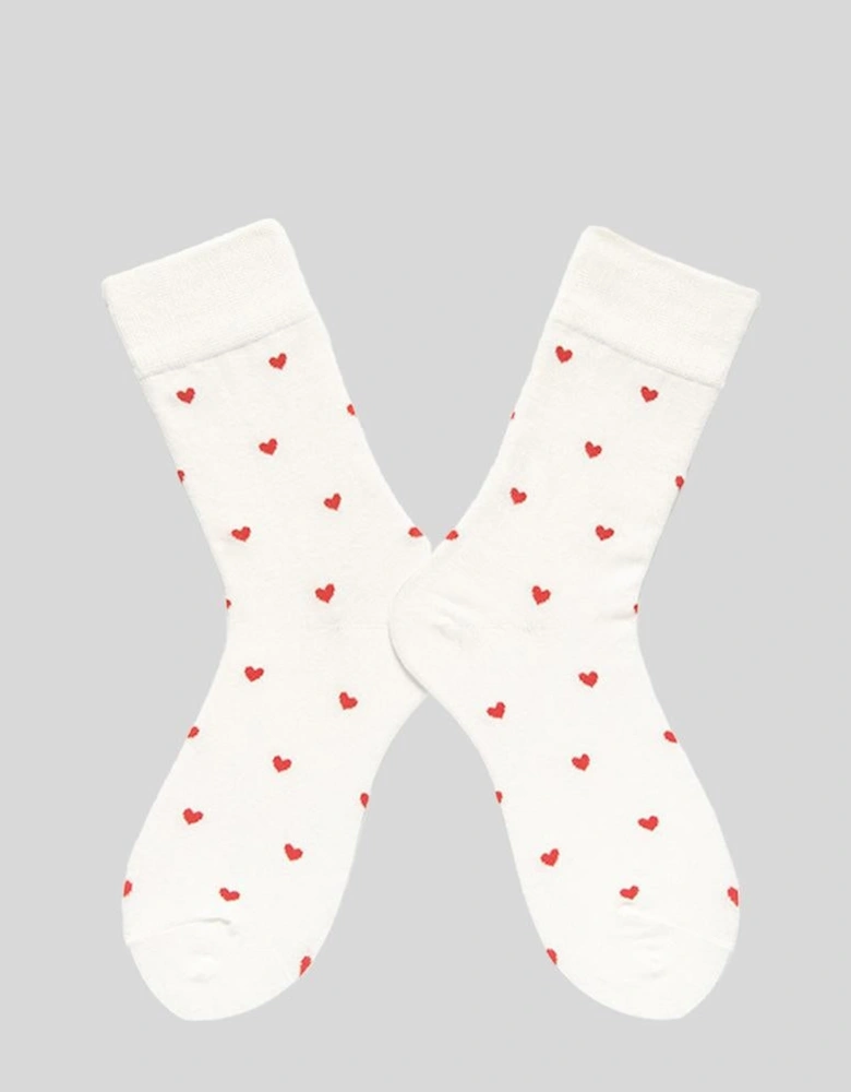 White Valentines Heart Pattern Crew Socks