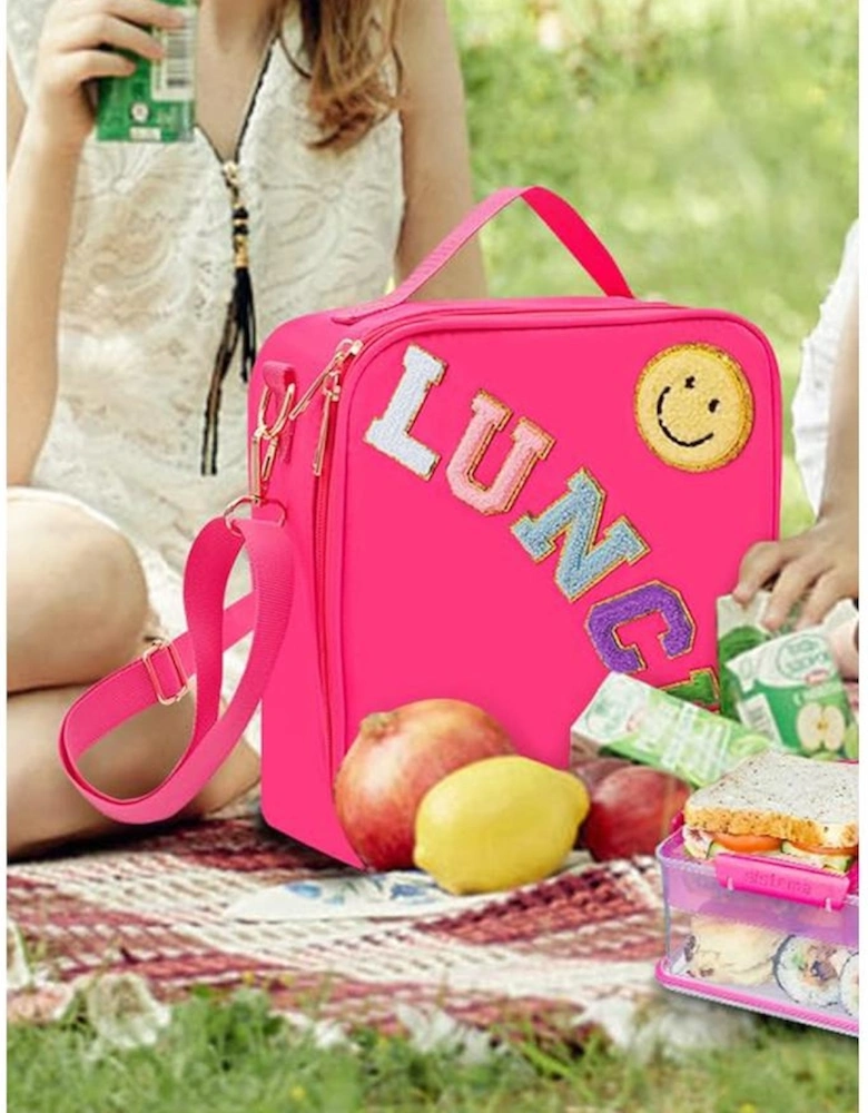 Rose Red Glitter Chenille Zipper Detachable Strap Insulated Bag