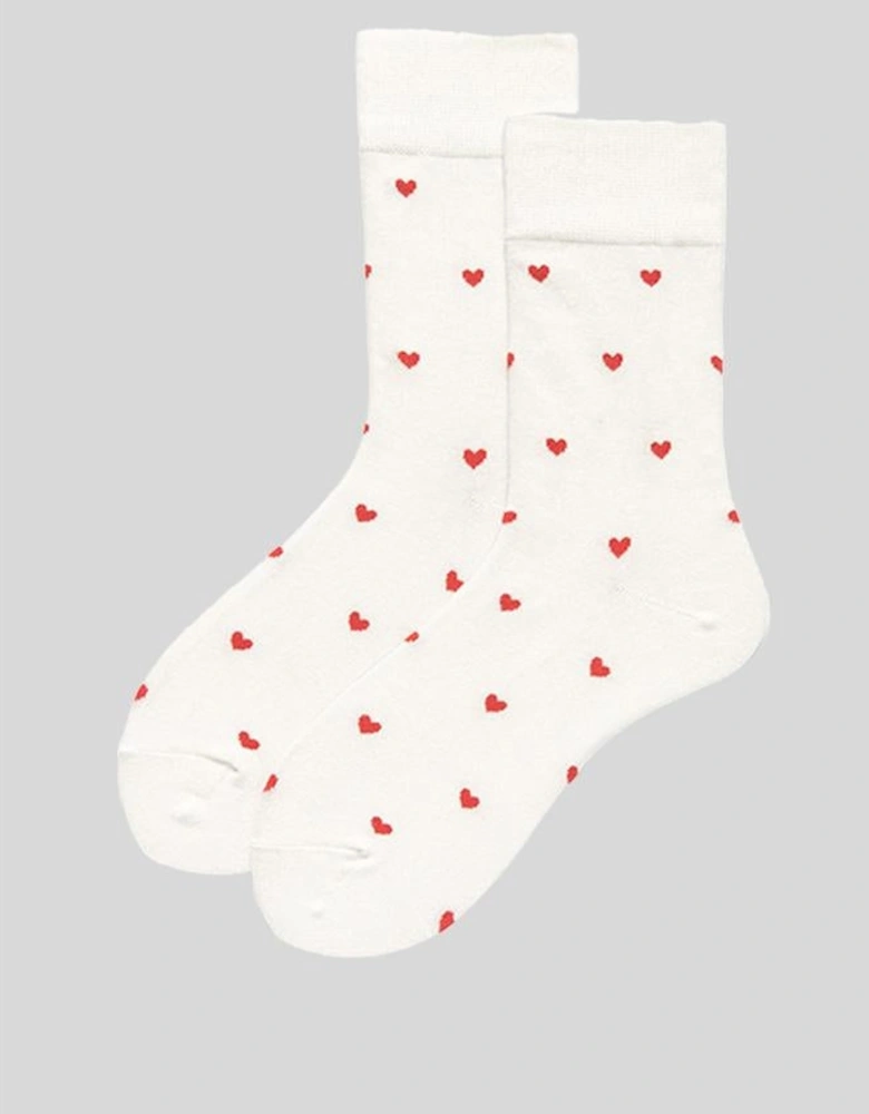 White Valentines Heart Pattern Crew Socks