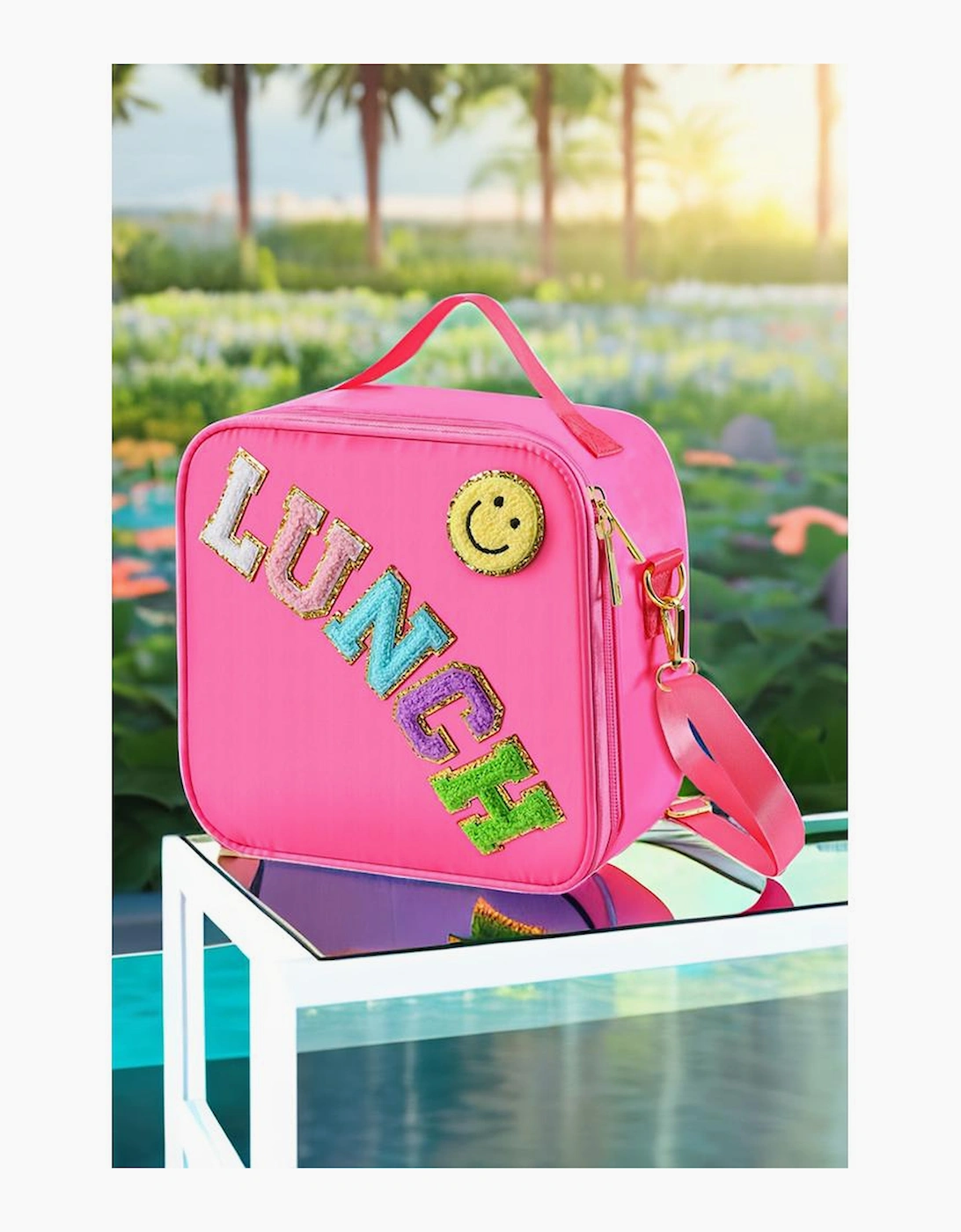 Rose Red Glitter Chenille Zipper Detachable Strap Insulated Bag