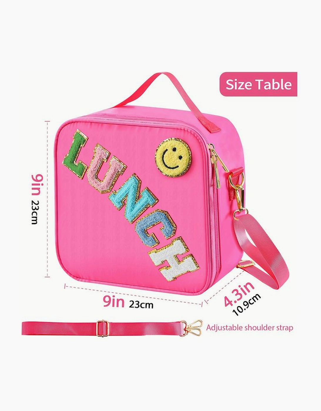 Rose Red Glitter Chenille Zipper Detachable Strap Insulated Bag