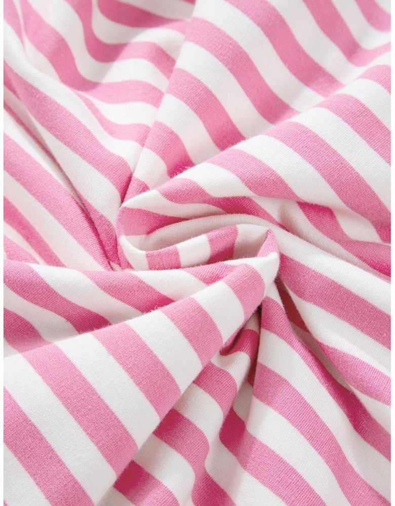 Pink Stripe Kangaroo Pocket Hoodie and Wide Leg Shorts Set