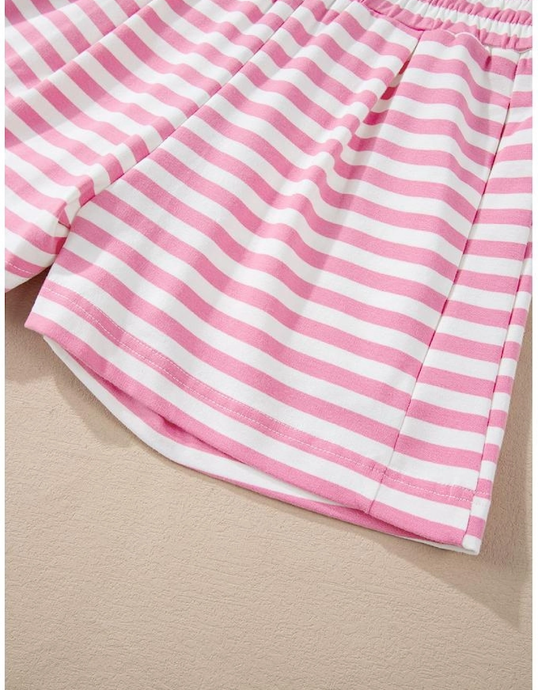 Pink Stripe Kangaroo Pocket Hoodie and Wide Leg Shorts Set