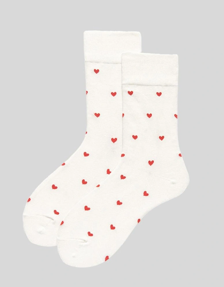 White Valentines Heart Pattern Crew Socks