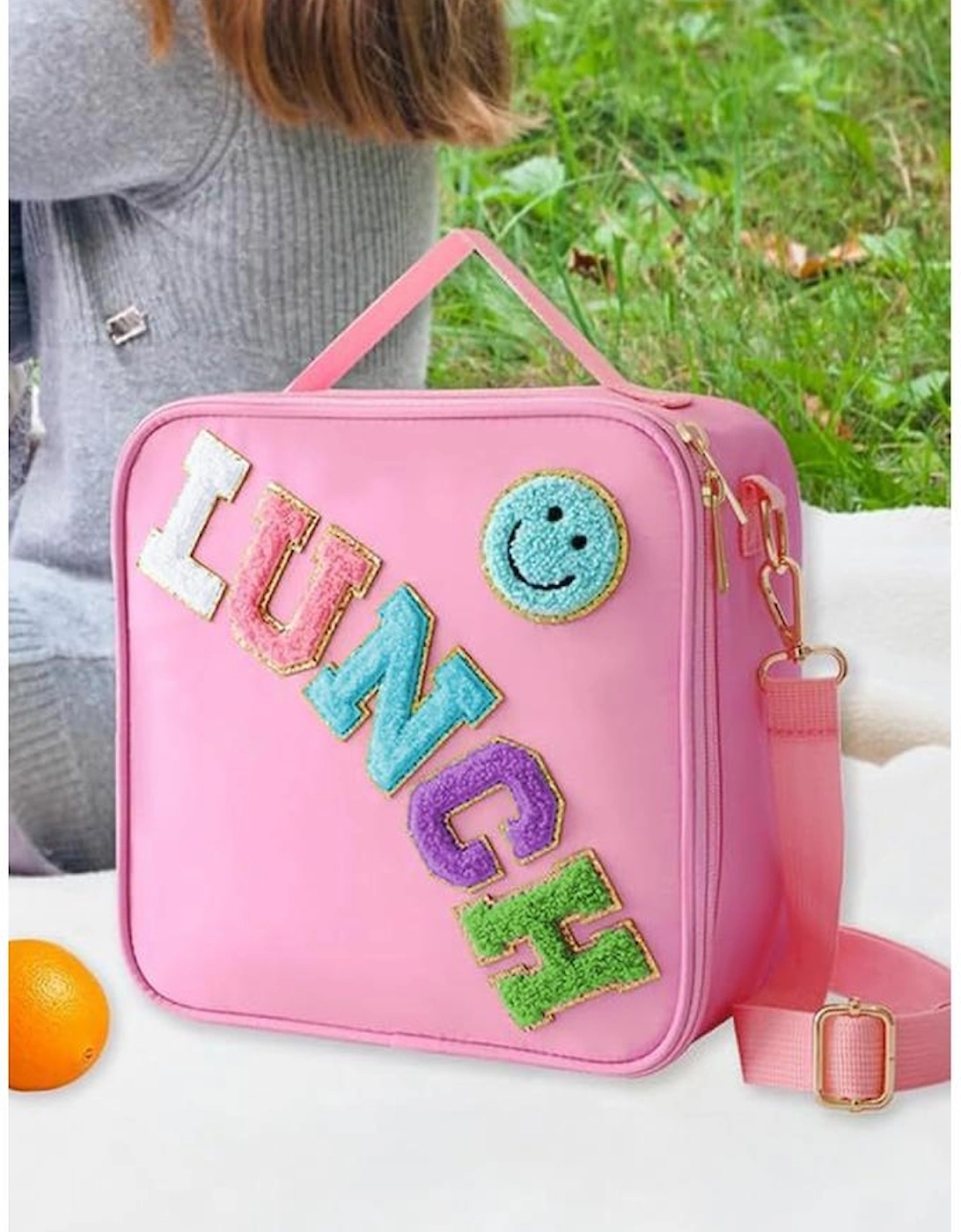 Rose Red Glitter Chenille Zipper Detachable Strap Insulated Bag