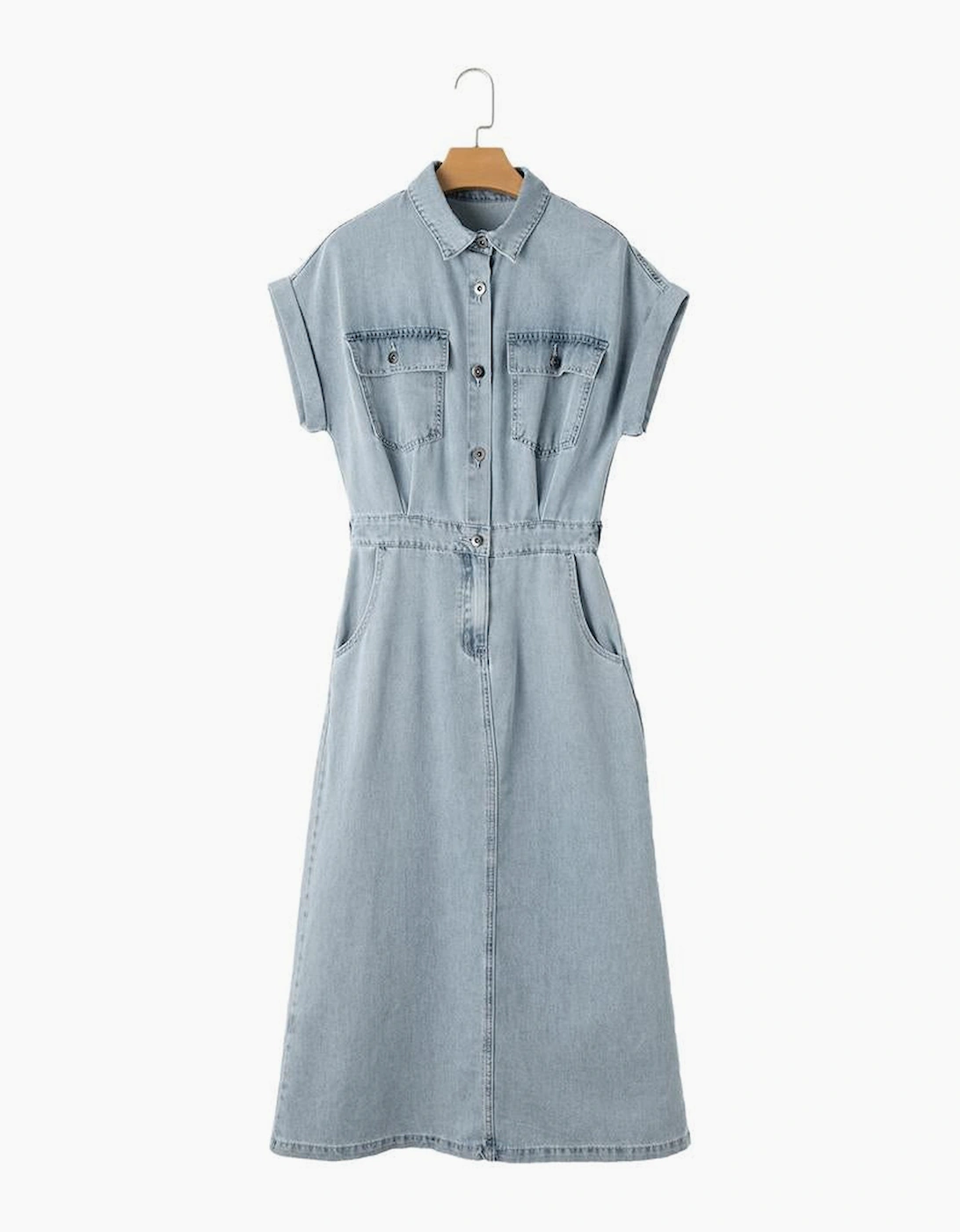 Beau Blue Short Batwing Sleeve Slit Back Denim Dress