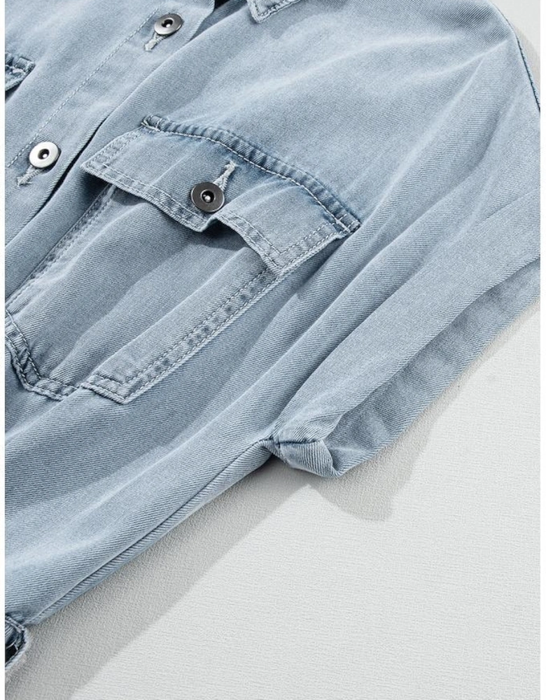 Beau Blue Short Batwing Sleeve Slit Back Denim Dress