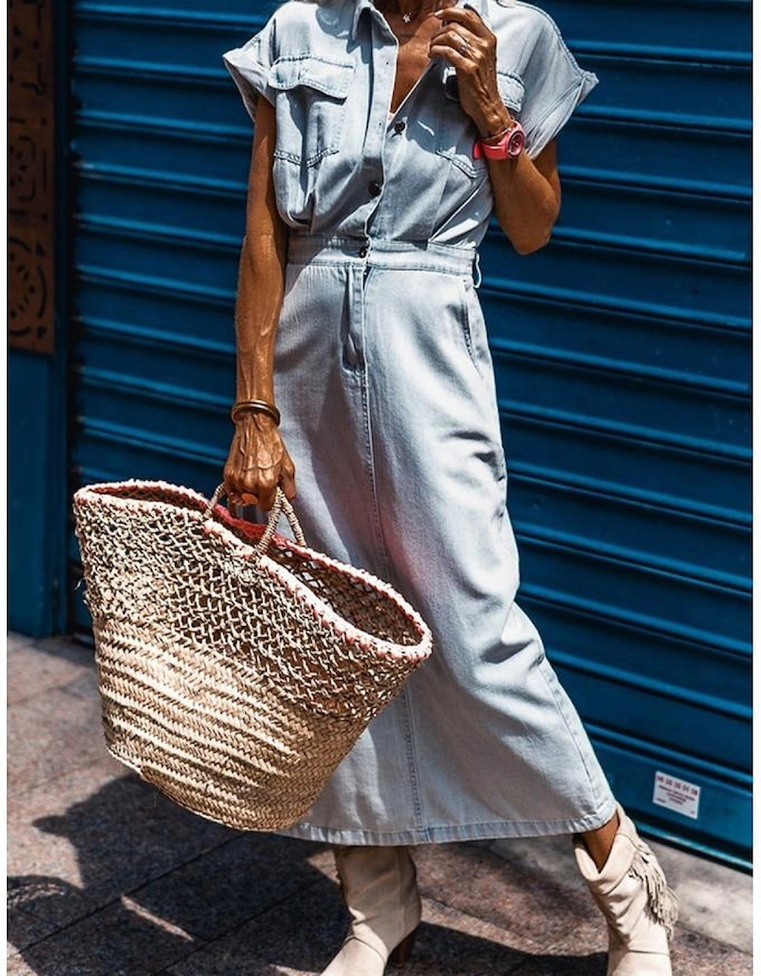 Beau Blue Short Batwing Sleeve Slit Back Denim Dress