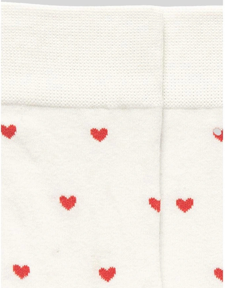 White Valentines Heart Pattern Crew Socks