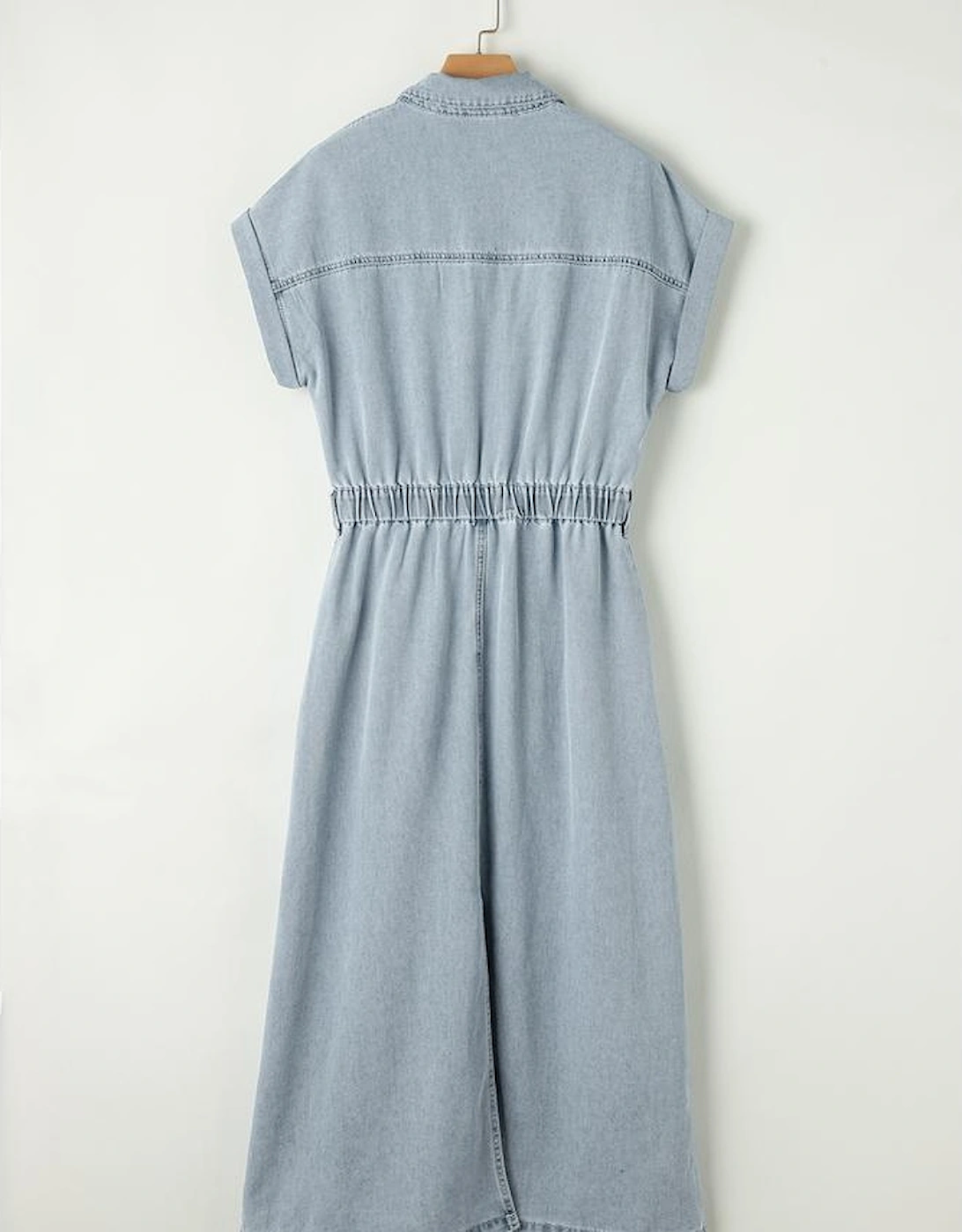 Beau Blue Short Batwing Sleeve Slit Back Denim Dress