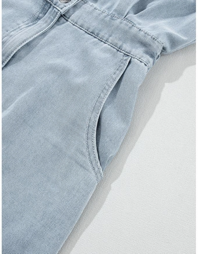 Beau Blue Short Batwing Sleeve Slit Back Denim Dress