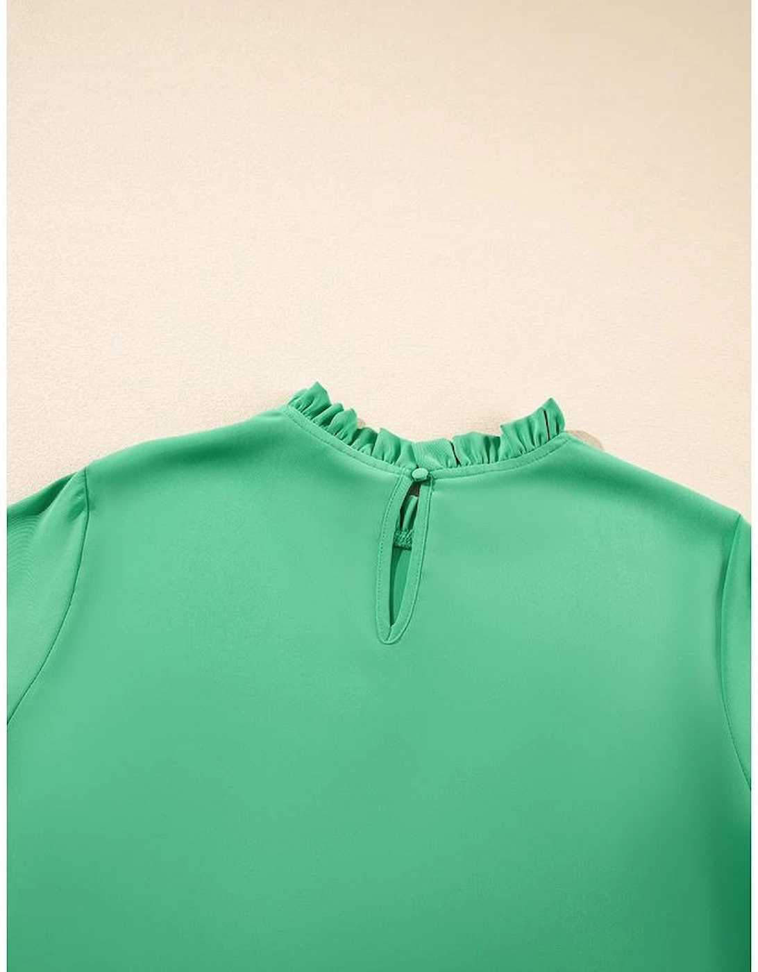 Green Frilly Round Neck Wide Half Sleeve Blouse