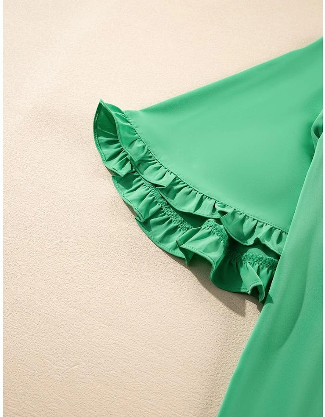 Green Frilly Round Neck Wide Half Sleeve Blouse