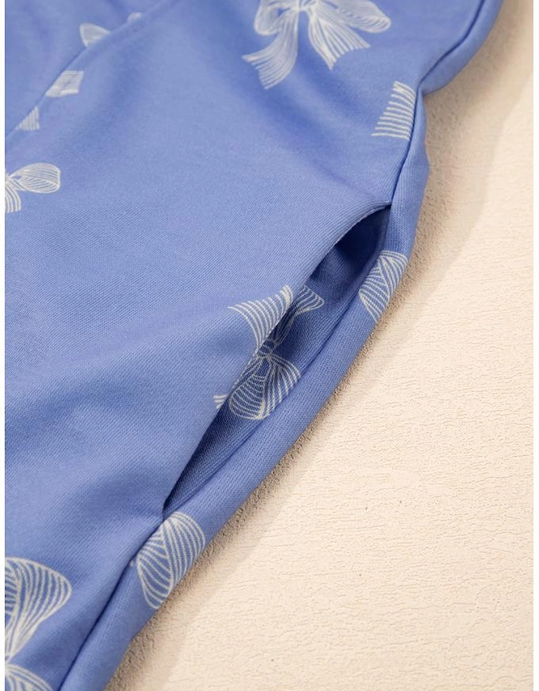 Sky Blue Bow Knot Print Crewneck Ruffled Sleeve Shift Mini Dress