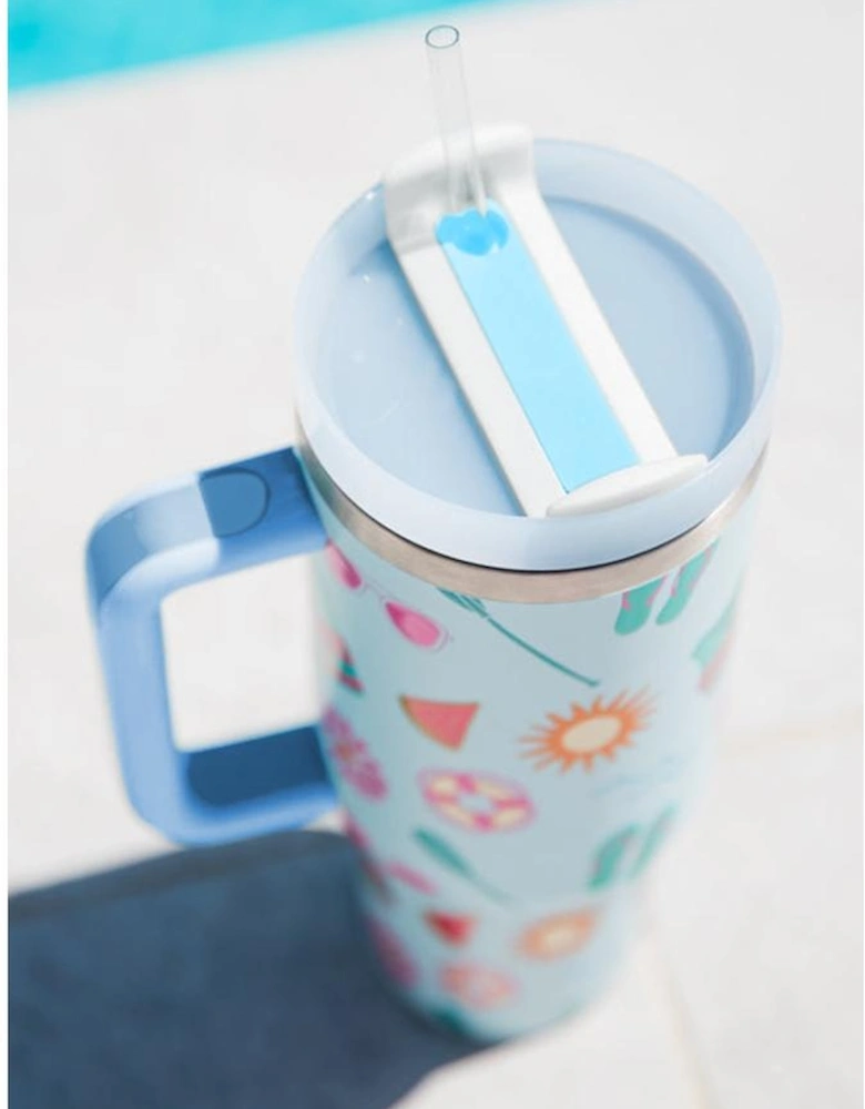 Light Blue Beach Day Fun Pattern Cup with Handle 40oz