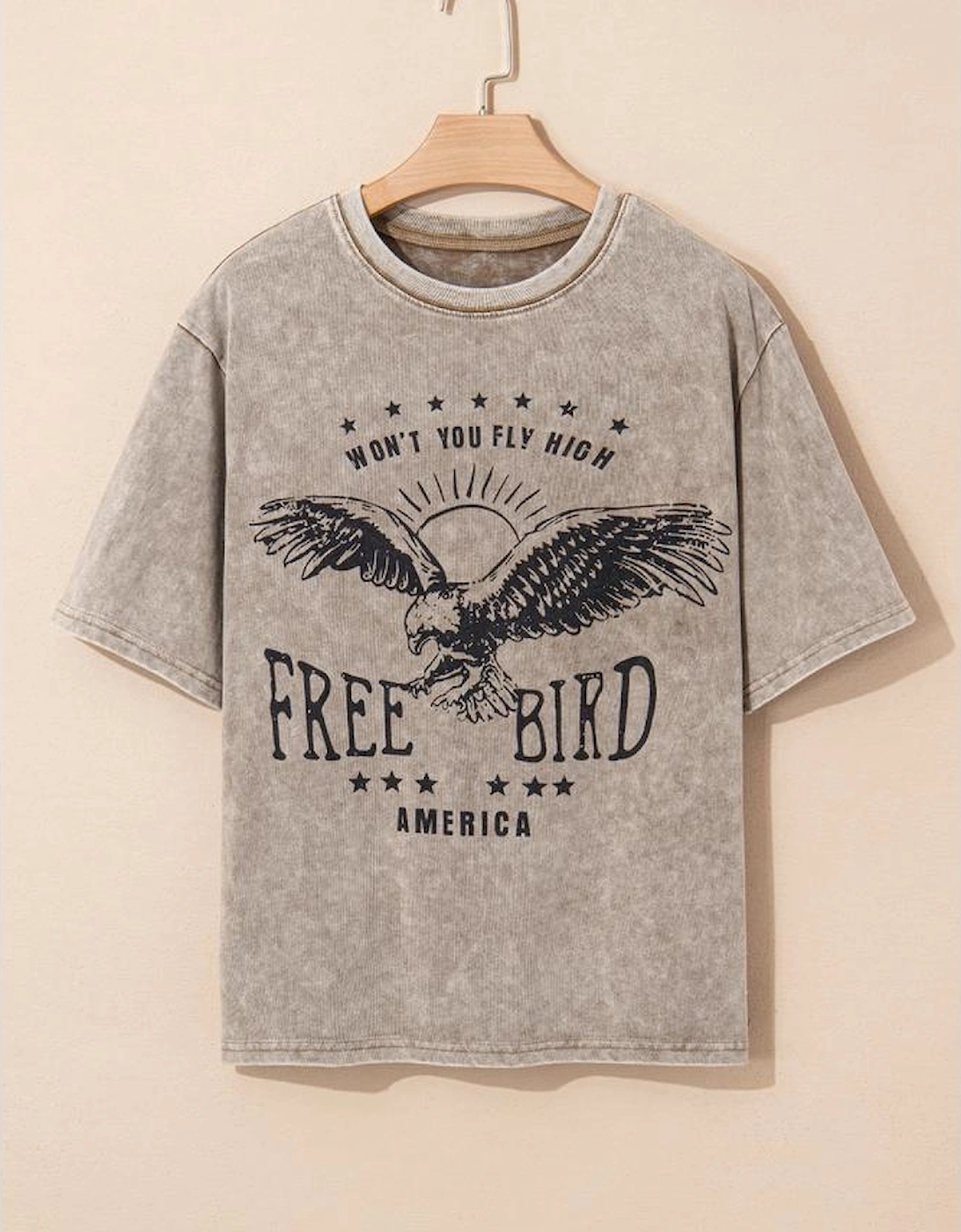 Parchment AMERICA FREE BIRD Vintage Graphic Mineral Washed Tee