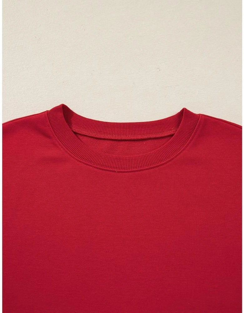 Fiery Red Varsity Striped Detail Crew Neck Plus Sweatshirt