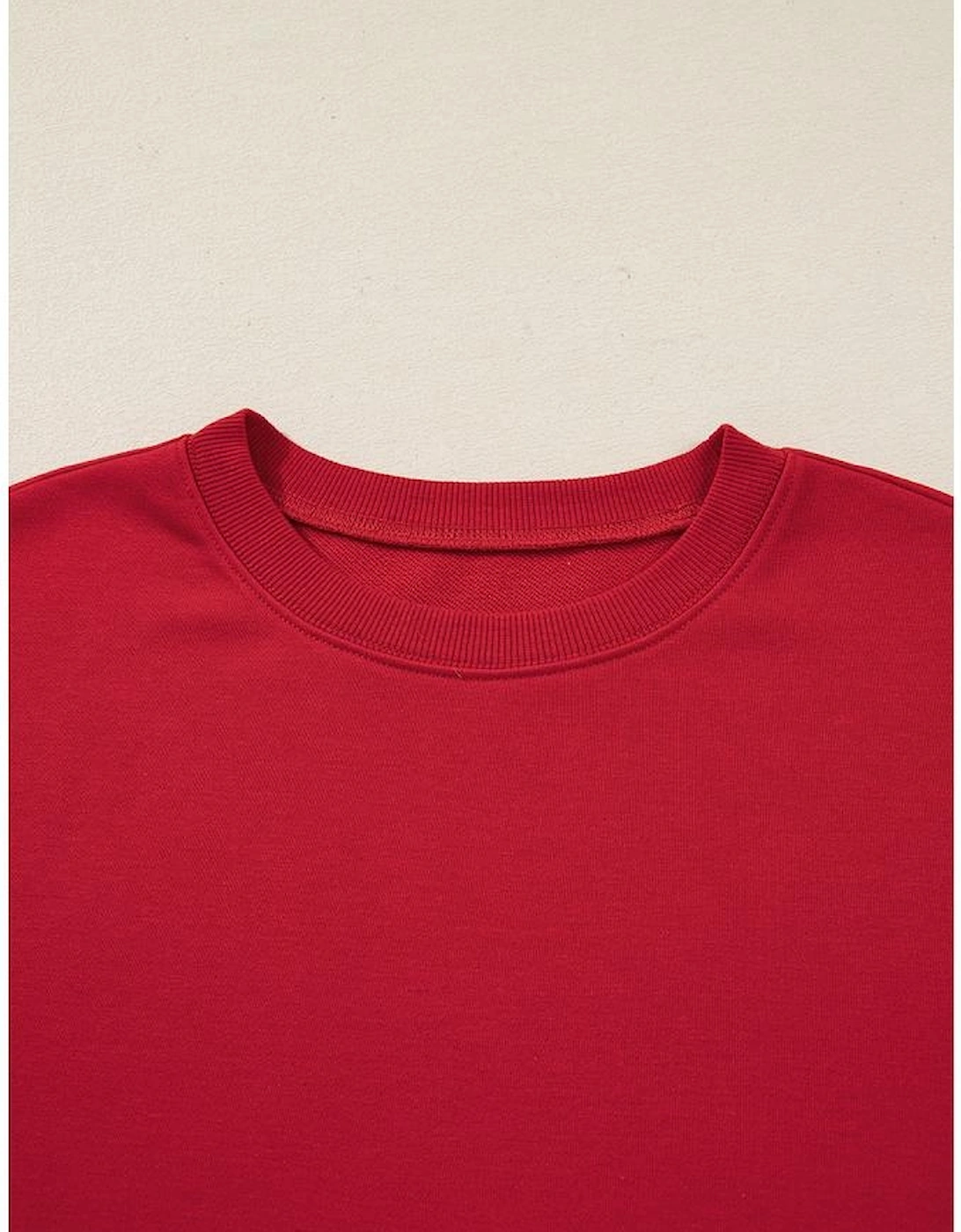 Fiery Red Varsity Striped Detail Crew Neck Plus Sweatshirt