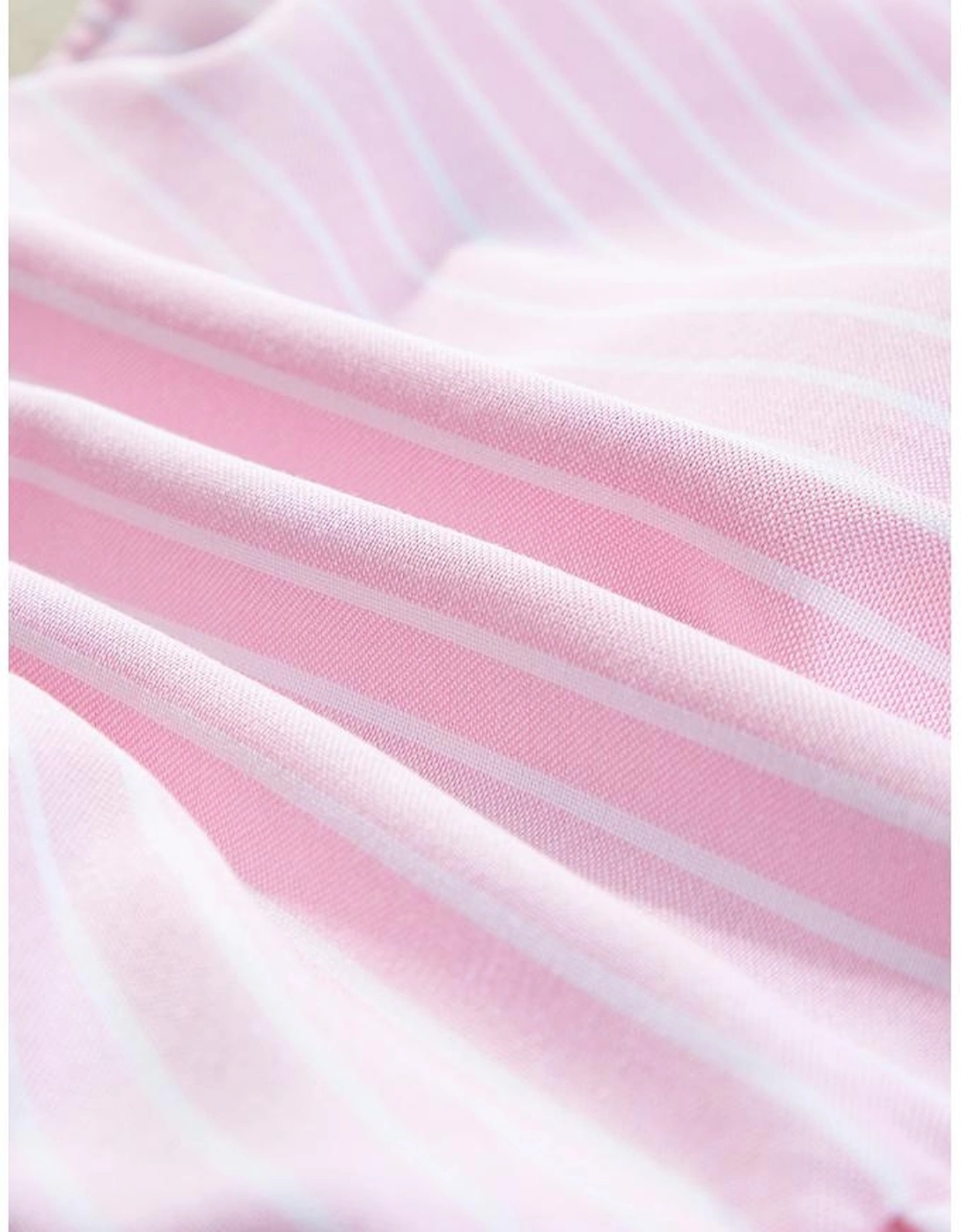 Pink Stripe Bowknot Front Crew Neck Puff Sleeve Blouse