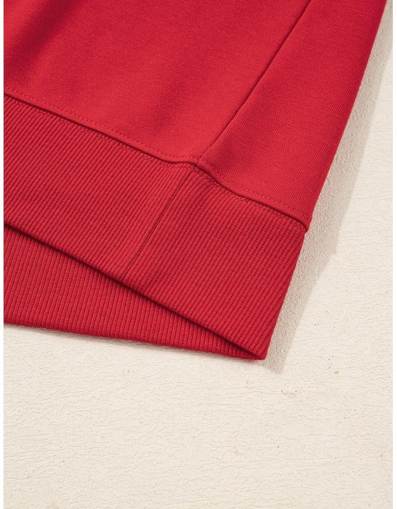 Fiery Red Varsity Striped Detail Crew Neck Plus Sweatshirt