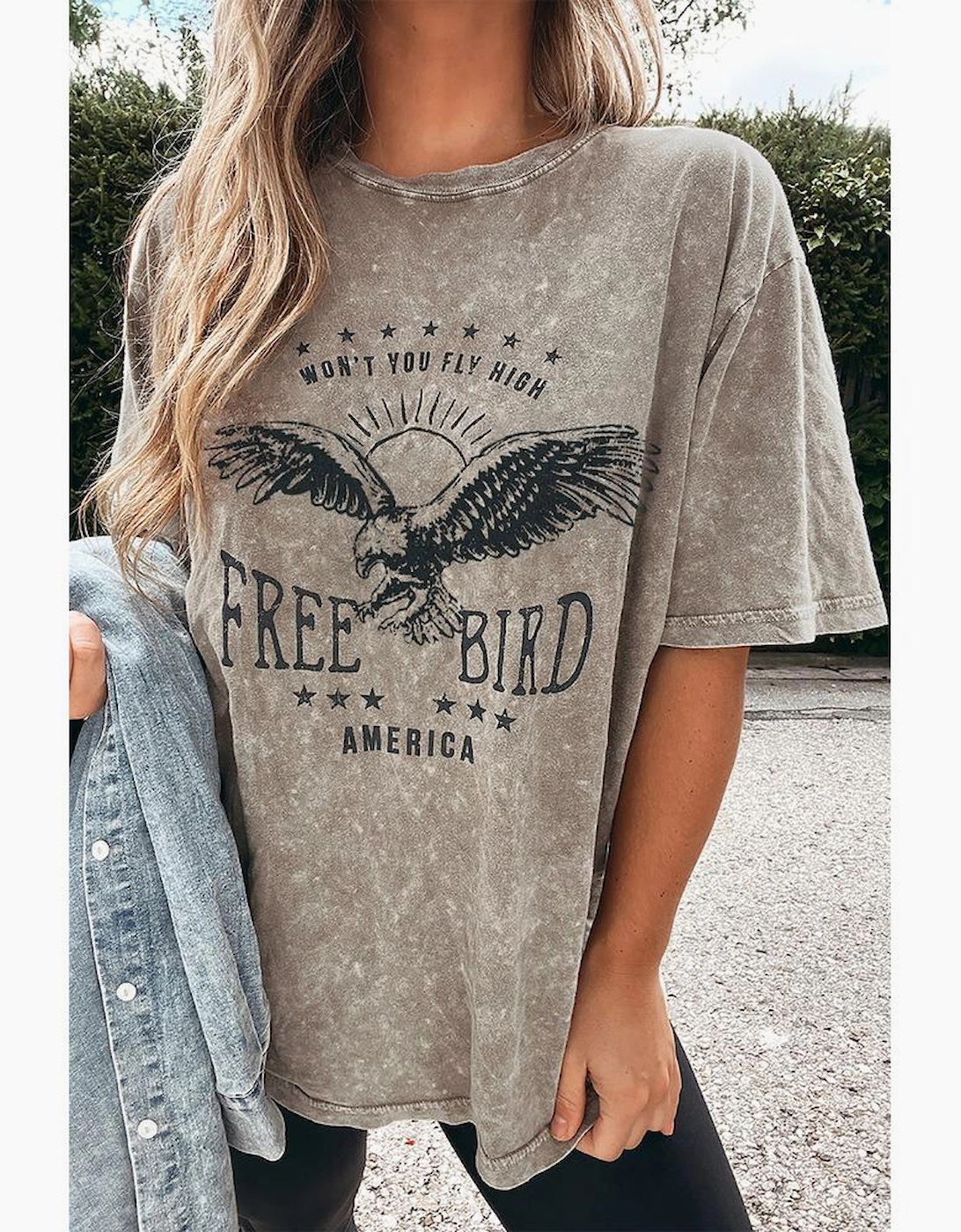 Parchment AMERICA FREE BIRD Vintage Graphic Mineral Washed Tee
